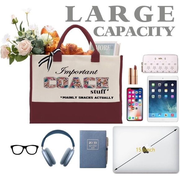 🆕Women Red Coach Canvas Tote Utility Shoulder Beach Bag Cotton Handbag Gift - Picture 5 of 7